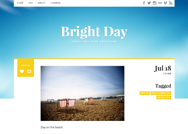 One Column Tumblr Theme -Bright Day